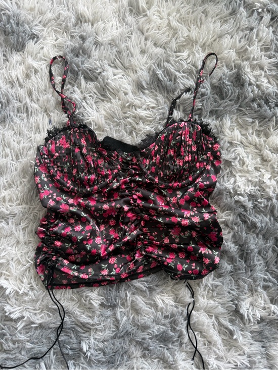 For Love And Lemons Tops - For Love & Lemons Black Camisole with Pink Floral Print